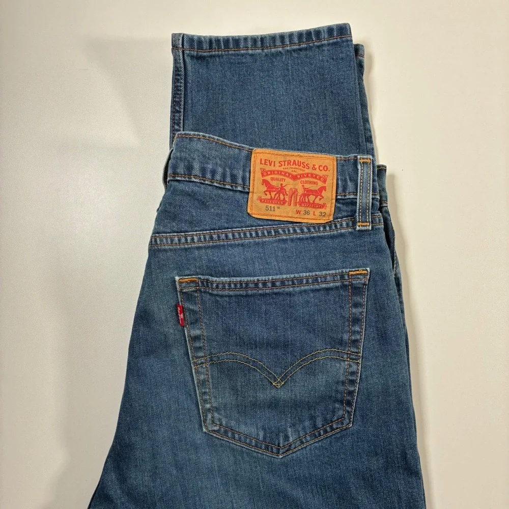 Levi's 511 Slim Fit Jeans 36x32 Blue Medium Wash Denim Stretch Pants